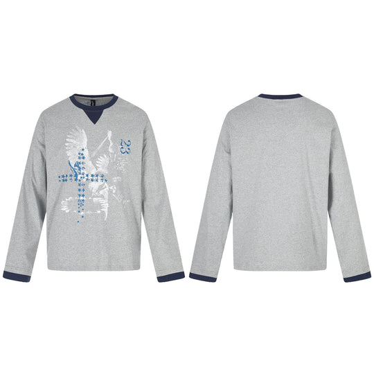 Herren Langarm-Sweatshirt mit Kontrast-Bündchen und Adler-Star-Print Shop Nory