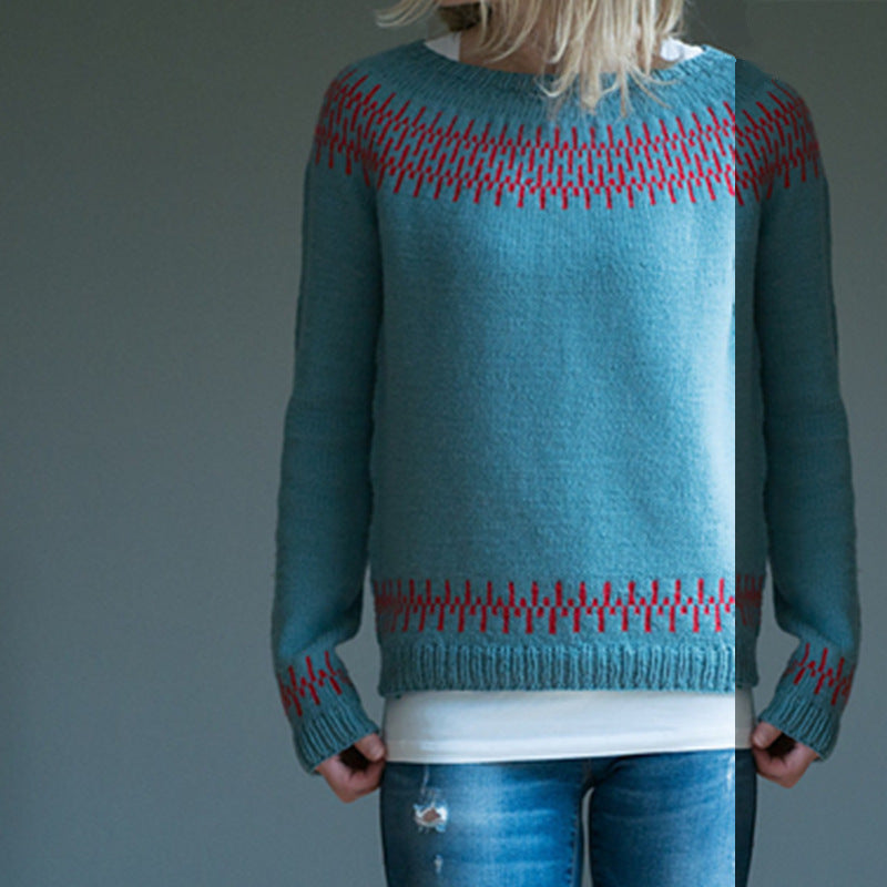 Damen nan gemusterter Norwegerstrickpullover mit weitem Rundhalsausschnitt und lässigem Oversize-Schnitt Shop Nory