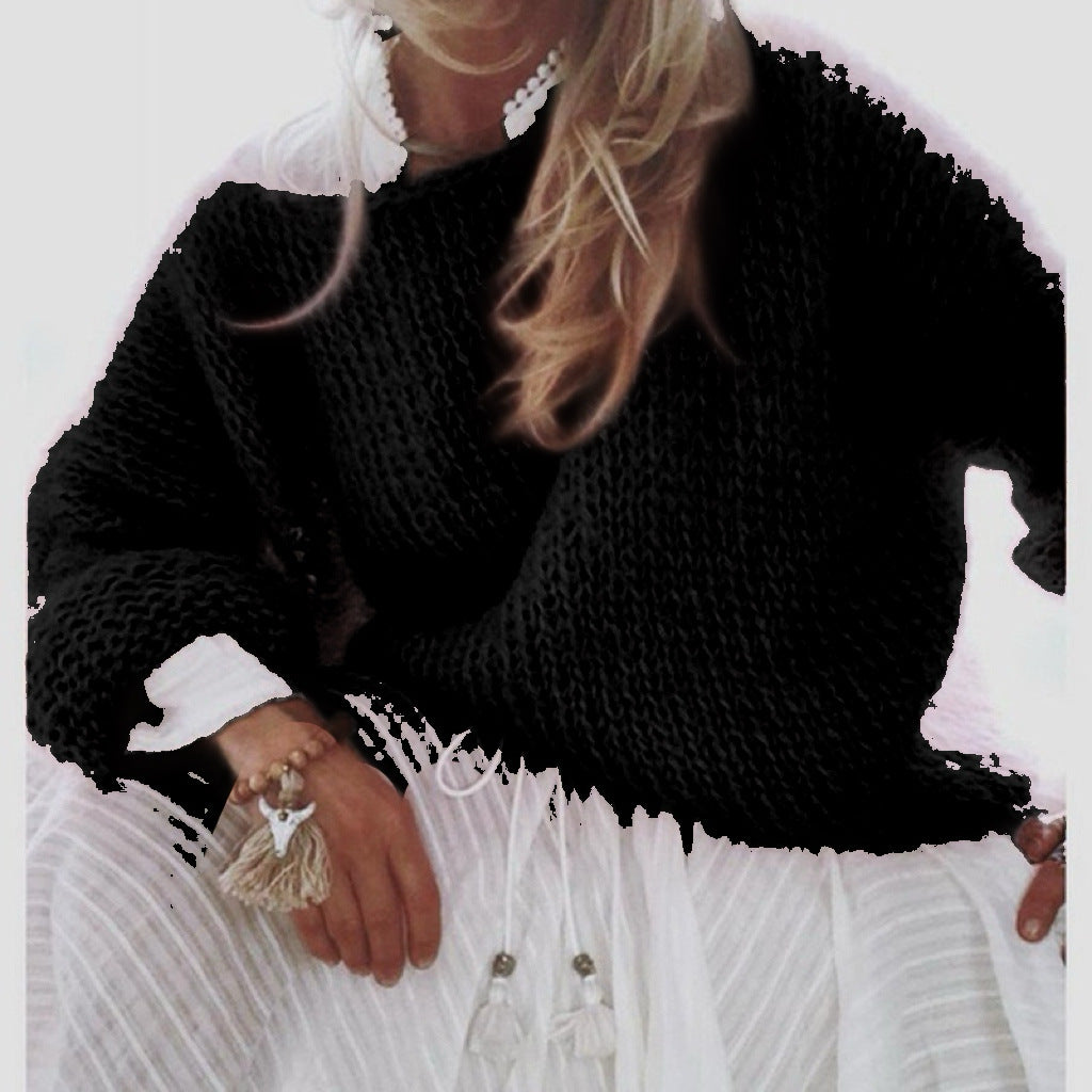 Damen Kurzgeschnitteter flauschiger Grobstrickpullover mit überschnittener Schulter Shop Nory