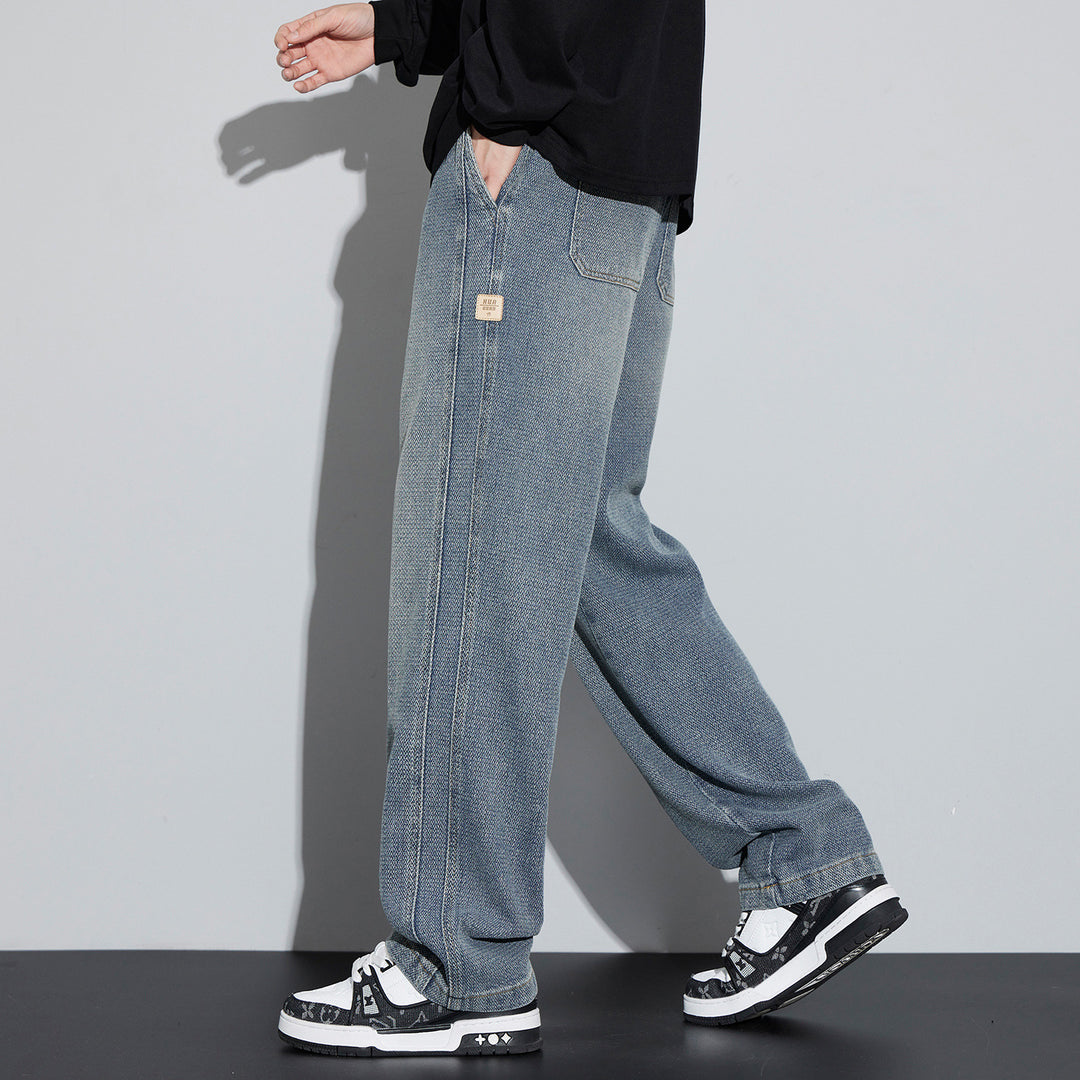 Herren Weite Denim-Jogginghose mit geflochtenem Kordelzug und Fischgrätstruktur Shop Nory