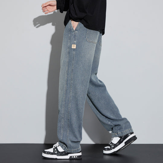 Herren Weite Denim-Jogginghose mit geflochtenem Kordelzug und Fischgrätstruktur Shop Nory