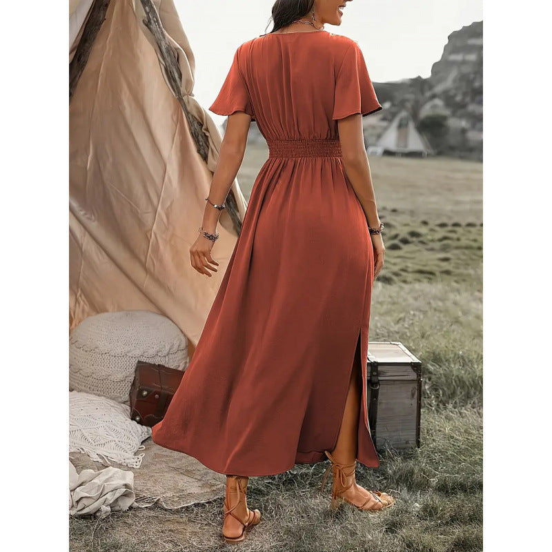 Damen Maxikleid mit fließendem Schnitt und Wickeldetails