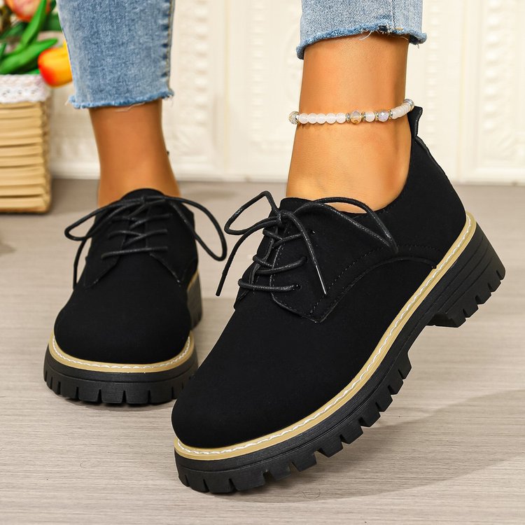 Damen Plateau-Schnürer im Oxford-Stil mit Velours-Optik und profilierter Gummisohle Shop Nory