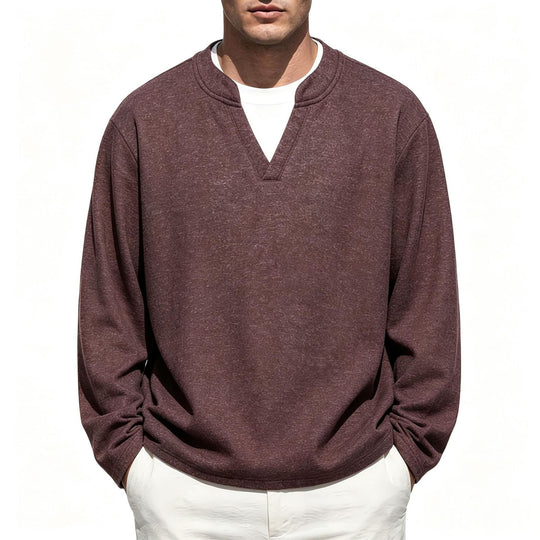 Herren Oversize Sweatshirt mit V-Ausschnitt und melierter Struktur Shop Nory