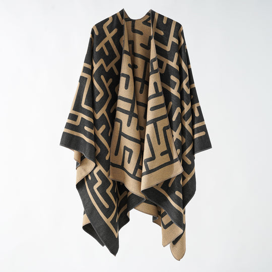 Damen Wendejacquard-Ruana mit grafischem Muster und asymmetrischem Saum Shop Nory