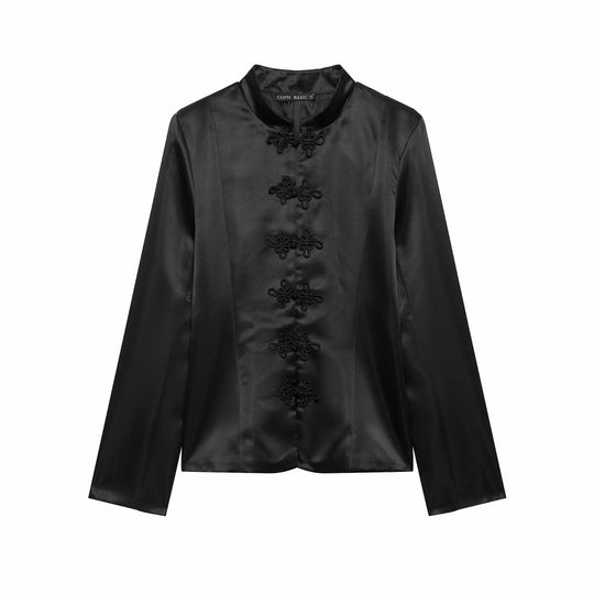Damen Satinjacke im chinesischen Stil mit Stehkragen und Zierknotverschlüssen Shop Nory