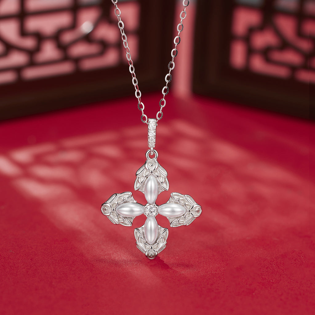Damen elegante Halskette mit kunstvollem Kreuz-Anhänger Shop Nory