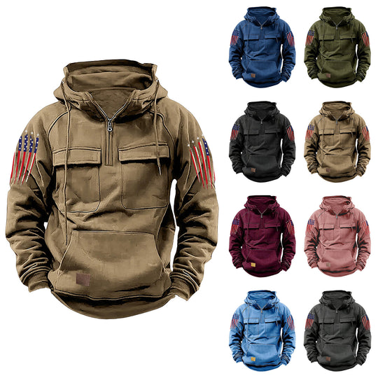 Herren nan Kapuzenpullover mit Halbzip, Cargo-Brusttaschen und Kängurutasche Shop Nory
