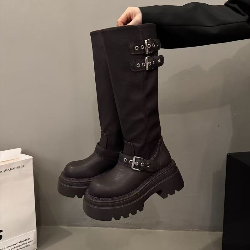 Damen Modische Stiefel mit auffälligem Schnallen-Design Shopnory