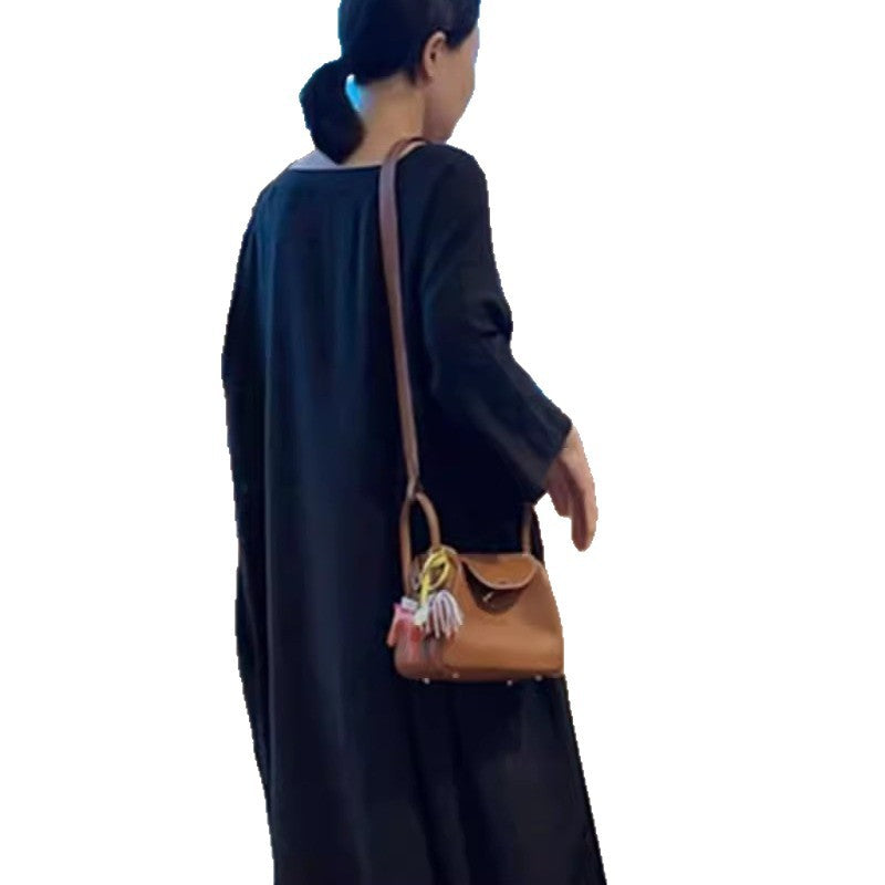 Damen Langes Smock‑Maxikleid mit tiefer Taillennaht und weitem Glockenrock Shop Nory
