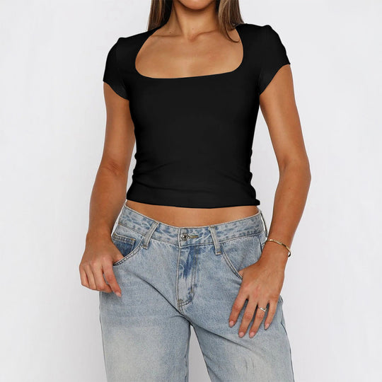 Damen Kurzarm T-Shirt mit quadratischem Ausschnitt