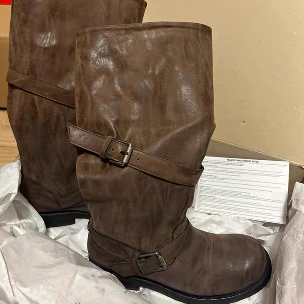 Damen Overknee-Stiefel mit glamourösem Schnallenverschluss