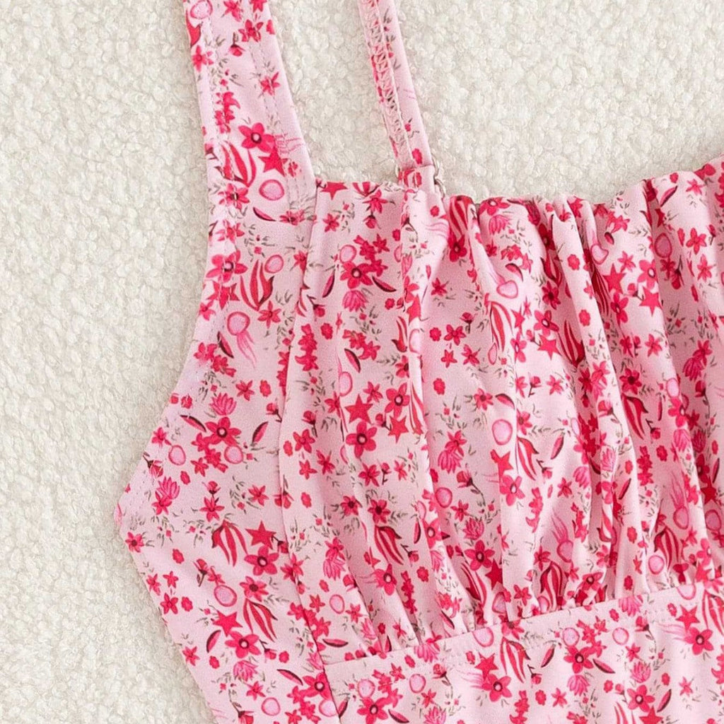 Damen Einteiliger Badeanzug mit floralem Rüschendesign Shopnory