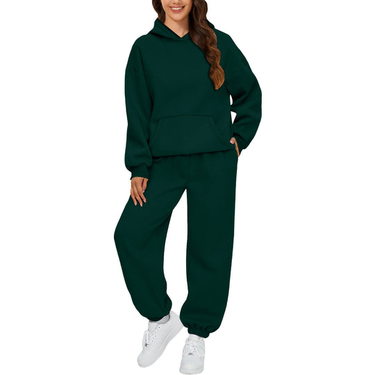 Damen nan gemütliches French-Terry Loungewear-Set mit doppellagiger Kapuze, Kängurutasche und elastischem Knöchel-Jogger Shop Nory