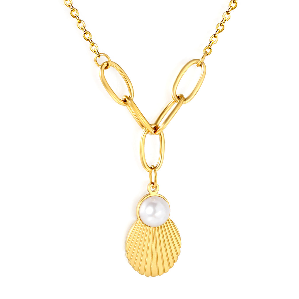 Damen Halskette mit Muschel-Anhänger und eleganter Perlenakzent Shop Nory