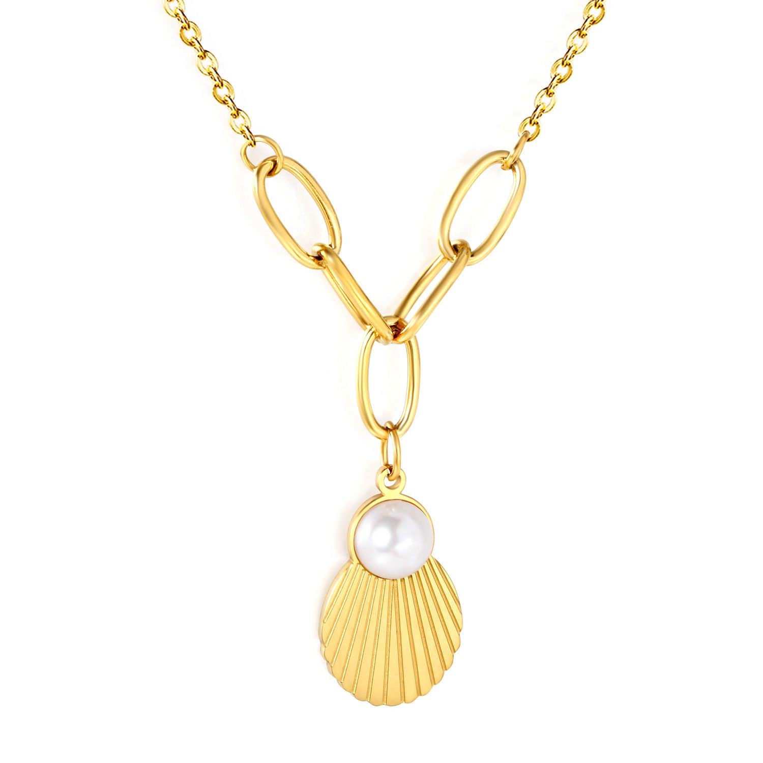 Damen Halskette mit Muschel-Anhänger und eleganter Perlenakzent Shop Nory