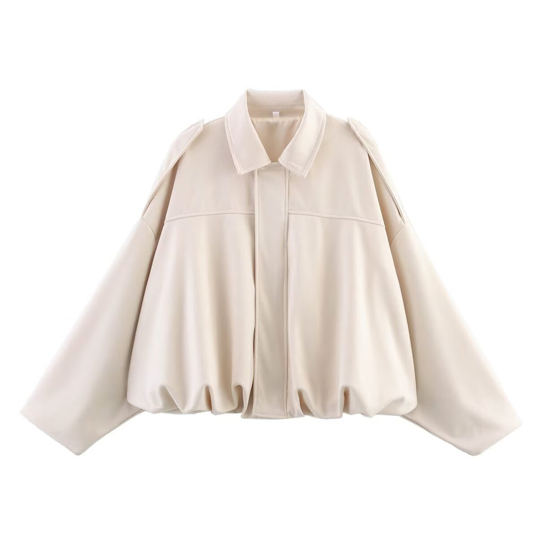 Damen nan Oversize-Kurzjacke mit Ballon-Saum, Schulterpatten und verdeckter Frontleiste Shop Nory