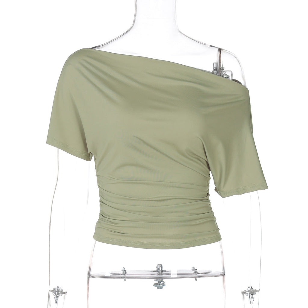 Damen Oberteil mit asymmetrischem Ausschnitt und Raffung Shopnory