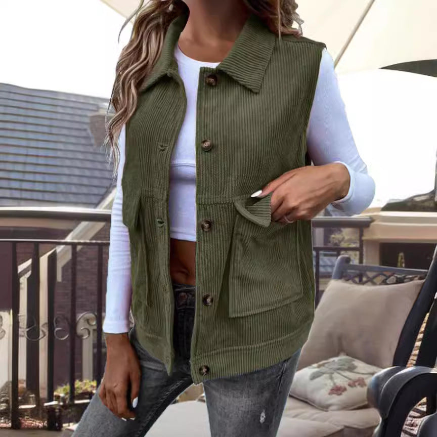 Damen Strickweste mit Taschen und klassischem Kragen