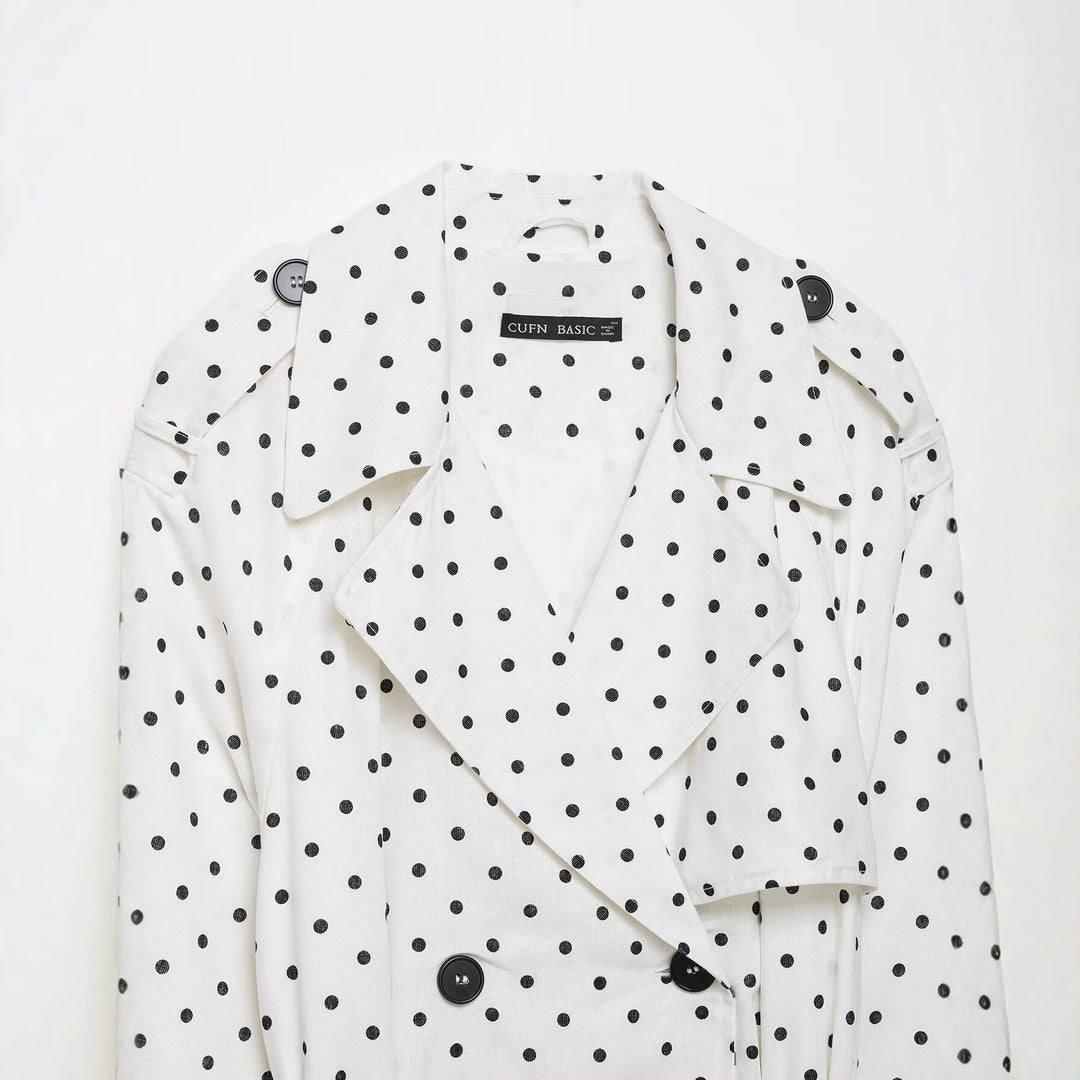 Damen Gepunktete Cropped Trenchjacke mit Bindegürtel Shop Nory