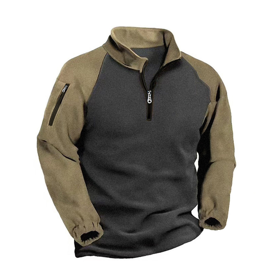 Herren nan Fleece-Pullover mit halbem Reißverschluss, Armfach und elastischen Bündchen Shop Nory