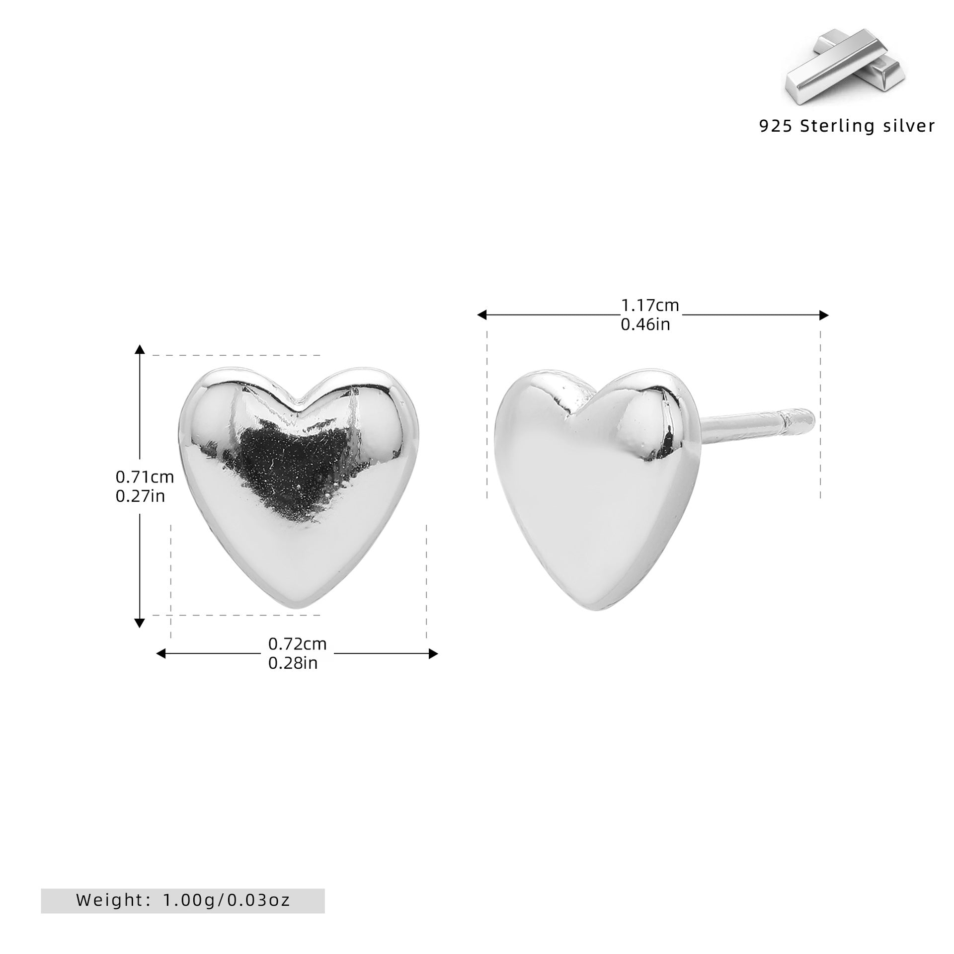 Damen Ohrstecker in Herzform aus 925 Sterlingsilber Shop Nory
