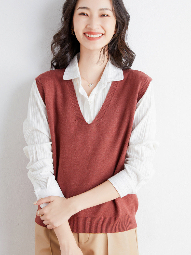 Damen Oversize V-Ausschnitt Feinstrickweste mit Rippenbund Shop Nory