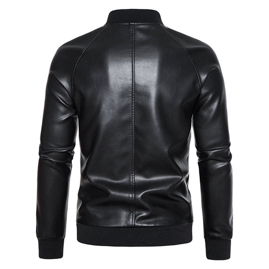 Herren Kunstleder-Bomberjacke im Slim-Fit mit Rippbündchen und verdecktem Reißverschlussleiste Shop Nory