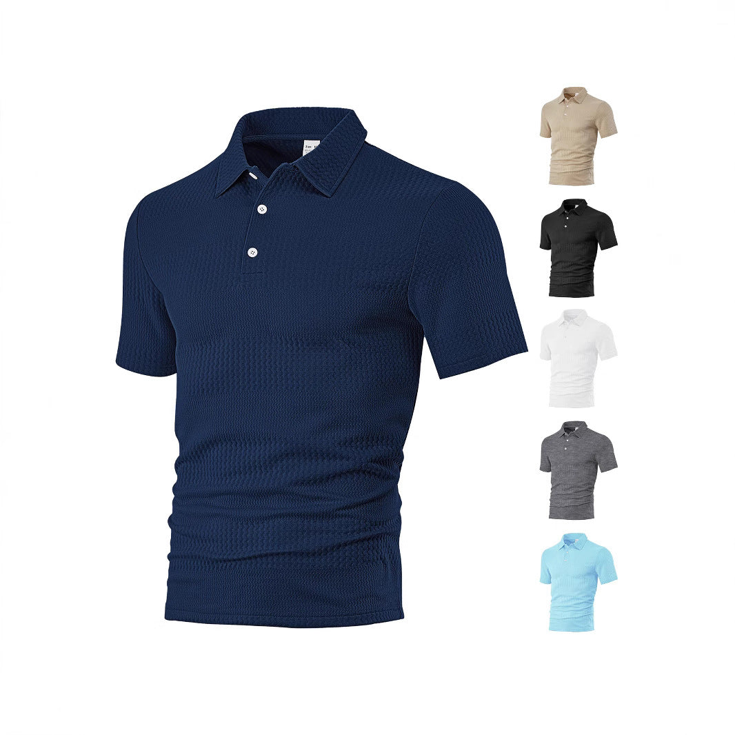 Herren nan körperbetontes Kurzarm-Polo aus elastischem Jacquardstrick mit Hemdkragen