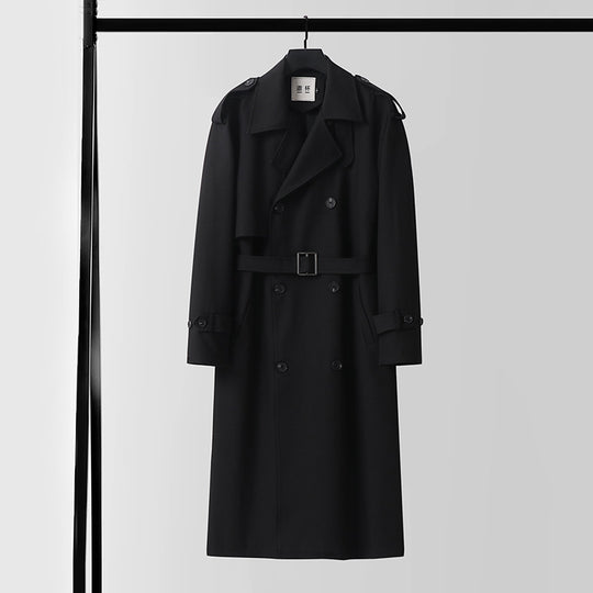 Herren Doppelreihiger Trenchcoat mit abnehmbarem Taillengürtel und Schulterklappen Shop Nory