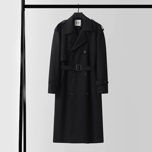Herren Doppelreihiger Trenchcoat mit abnehmbarem Taillengürtel und Schulterklappen Shop Nory