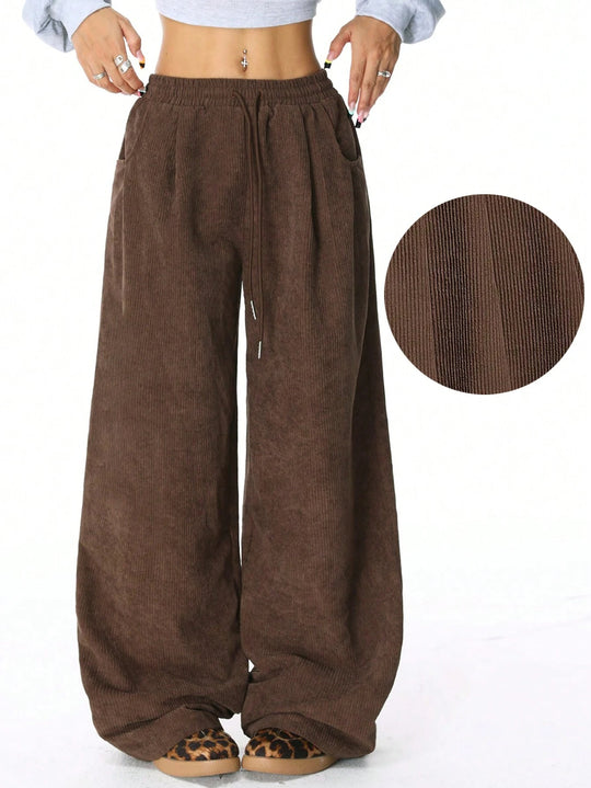 Damen Weite Cordhose aus Feincord mit hohem Elastikbund Shop Nory