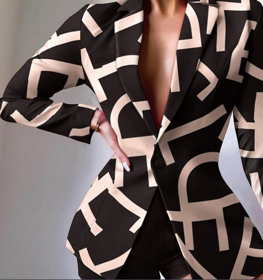 Damen taillierter Zebra-Muster-Longblazer mit betonter Taille und Single-Button Shop Nory