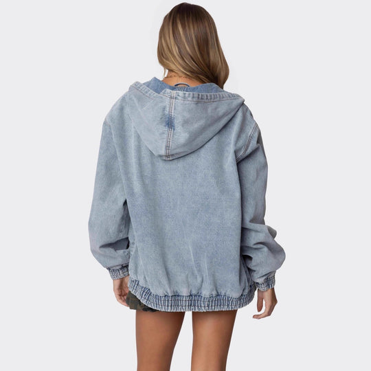 Damen Oversized Denimjacke mit Kapuze und elastischen Bündchen