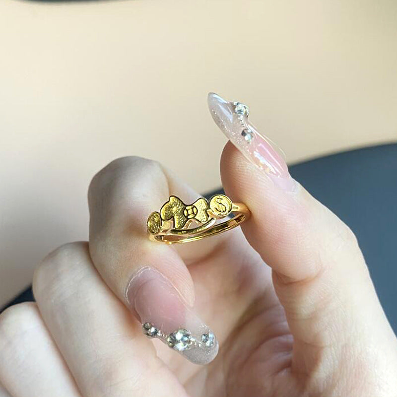 Damen kreativer Ring mit verspieltem Pferdemotiv und Geldsymbolen Shop Nory