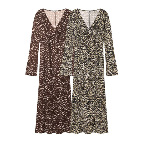 Damen Langärmeliges plissiertes Maxikleid mit V-Ausschnitt und taillenhoher Raffung Shop Nory