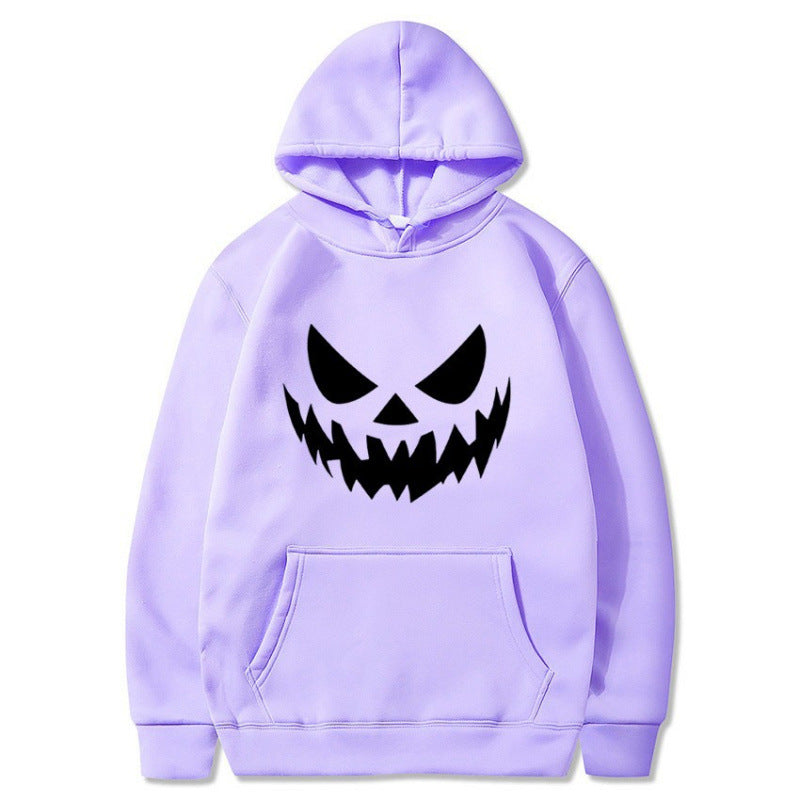 Unisex Kapuzenpullover mit gruseligem Kürbisgesicht-Print und Oversize Kängurutasche Shop Nory