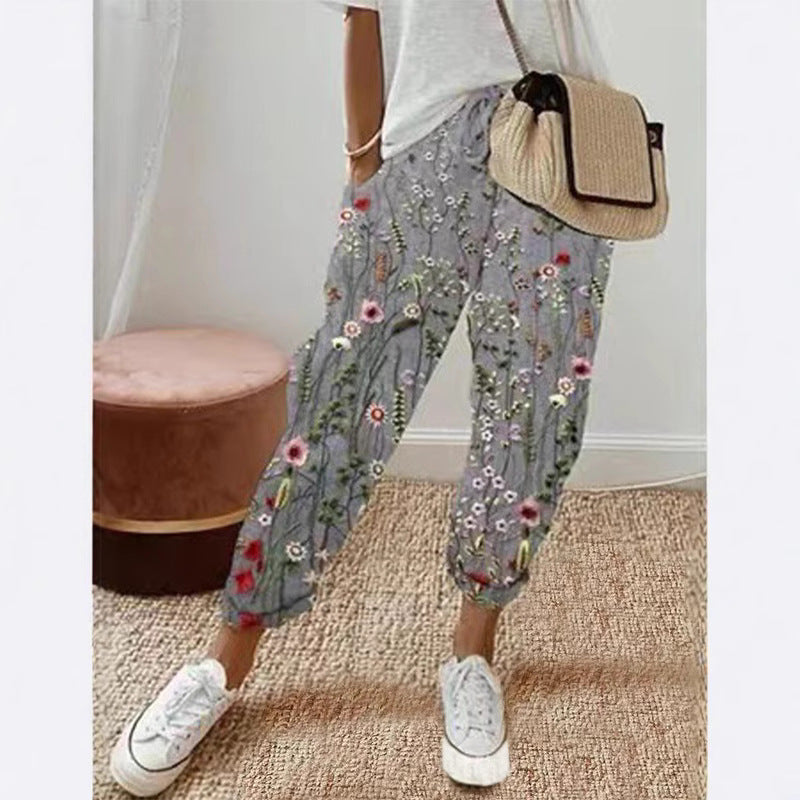 Damenschalotte-Haremshosen mit floralem Stickmuster Shop Nory