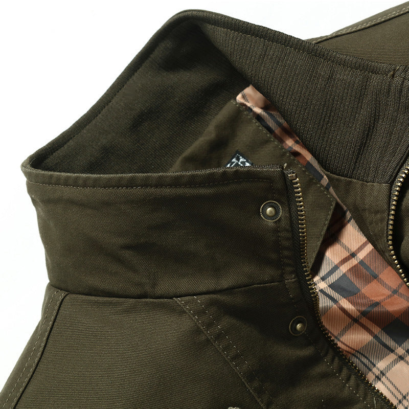 Herren Canvas-Fieldblouson im Pilotencut mit kariertem Innenfutter, Stehkragen und Rippbündchen Shop Nory