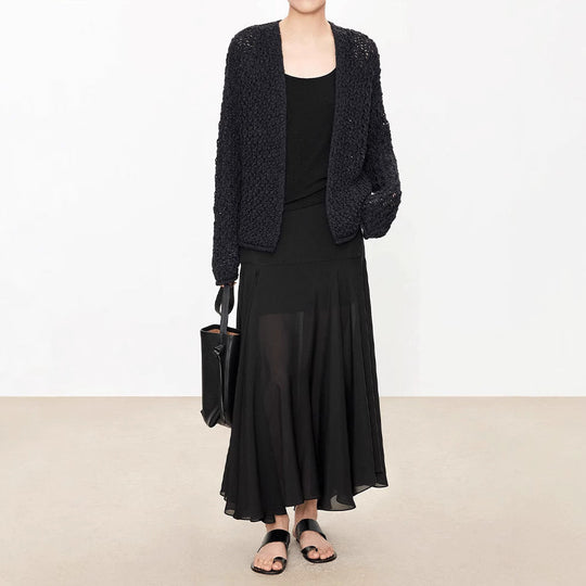 Satinrock Schwarz Damen Maxi leicht und schwingend