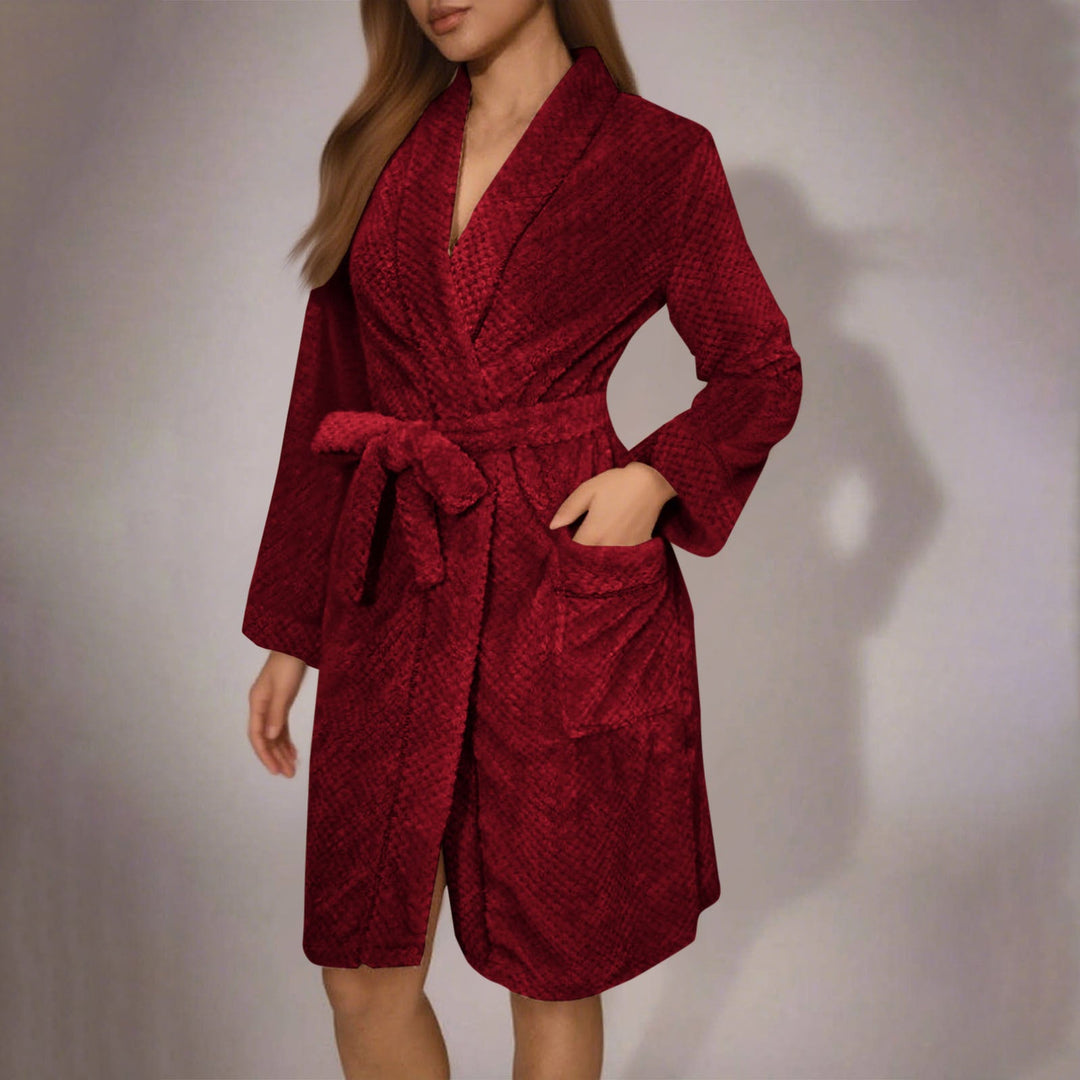 Damen Kuscheliger Bademantel mit Gürtel und Taschen