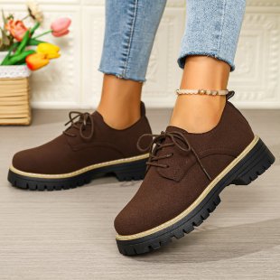Damen Plateau-Schnürer im Oxford-Stil mit Velours-Optik und profilierter Gummisohle Shop Nory
