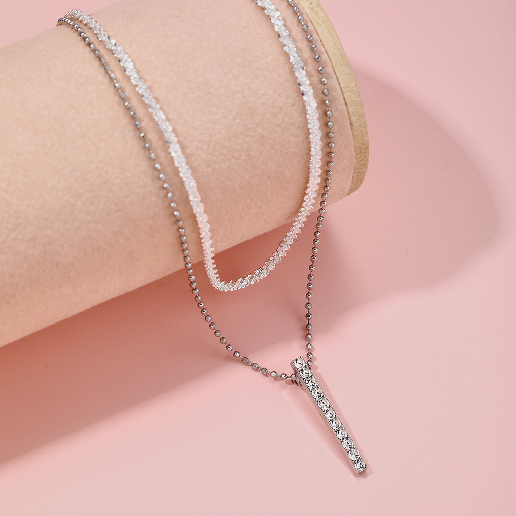 Damen Halskette mit doppeltem Kettendesign und funkelndem Anhänger Shop Nory