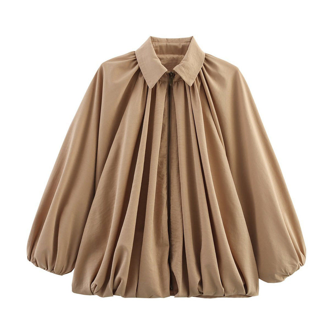 Damen Oversize-Hemdbluse mit Reißverschluss, Kräuselung und Ballonärmeln Shop Nory