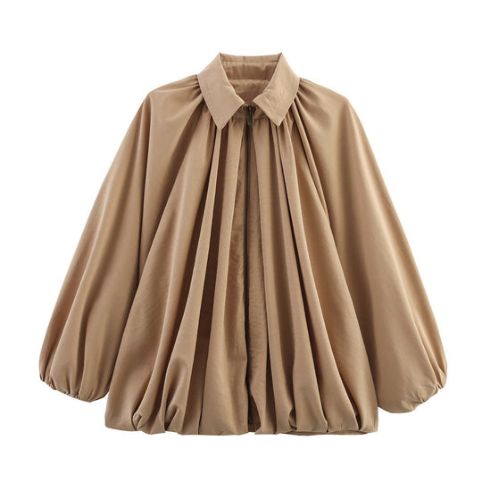 Damen Oversize-Hemdbluse mit Reißverschluss, Kräuselung und Ballonärmeln Shop Nory