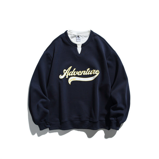 Unisex Oversize-Sweatshirt mit Notch-Kragen, Lagen-Effekt und Script-Print Shop Nory