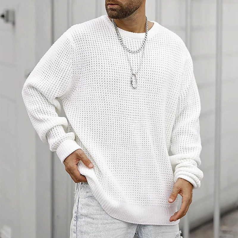 Herren Grobgestrickter Rundhals-Pullover mit Körbchenmuster und Relaxed-Fit Shop Nory