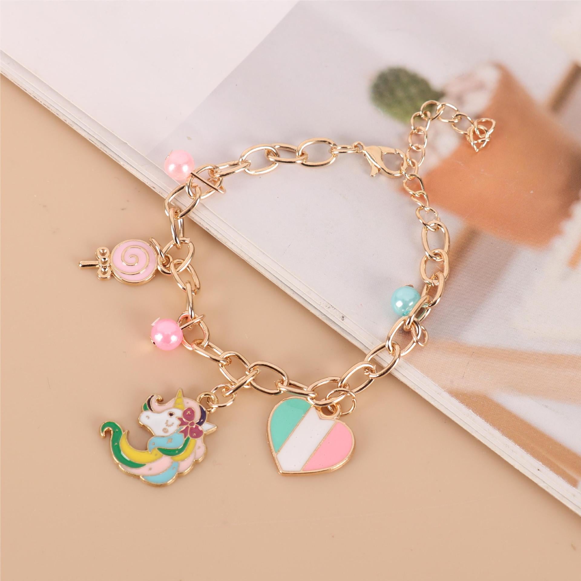 Zierliches Armband-Set mit Kristall-Kreis und Onyx-Imitat