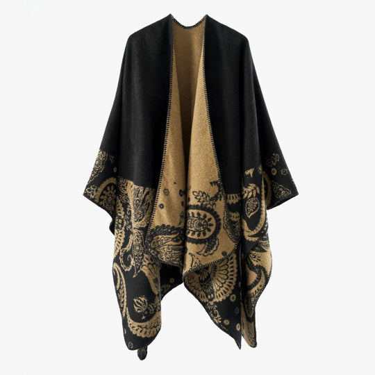 Damen Reversibler Jacquard-Capeponcho aus Wollmix mit Paisley-Motiv und offenem Fall Shop Nory