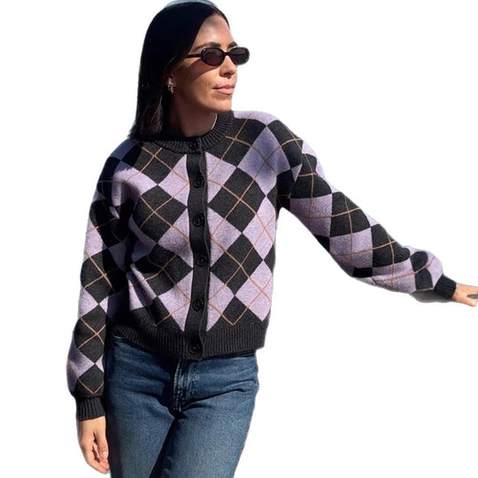 Damen Argyle-Strickjacke mit kastiger Silhouette und großer Knopfleiste Shop Nory